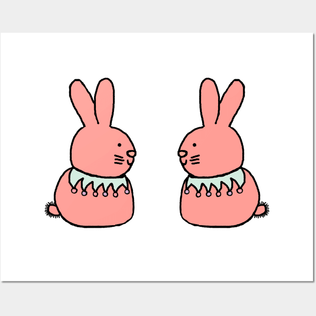 Rose Pink Bunny Rabbit Duo Wall Art by ellenhenryart
